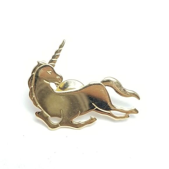 Vintage Unicorn Lapel Pin, Gold Tone Metal, Lounging Animal, Estate - Picture 6 of 7